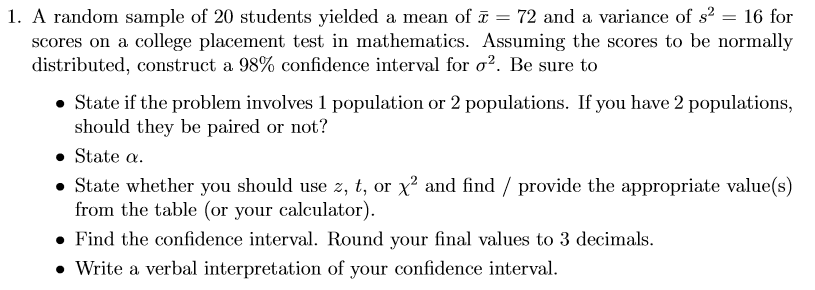 Solved 1. A random sample of 20 students yielded a mean of | Chegg.com
