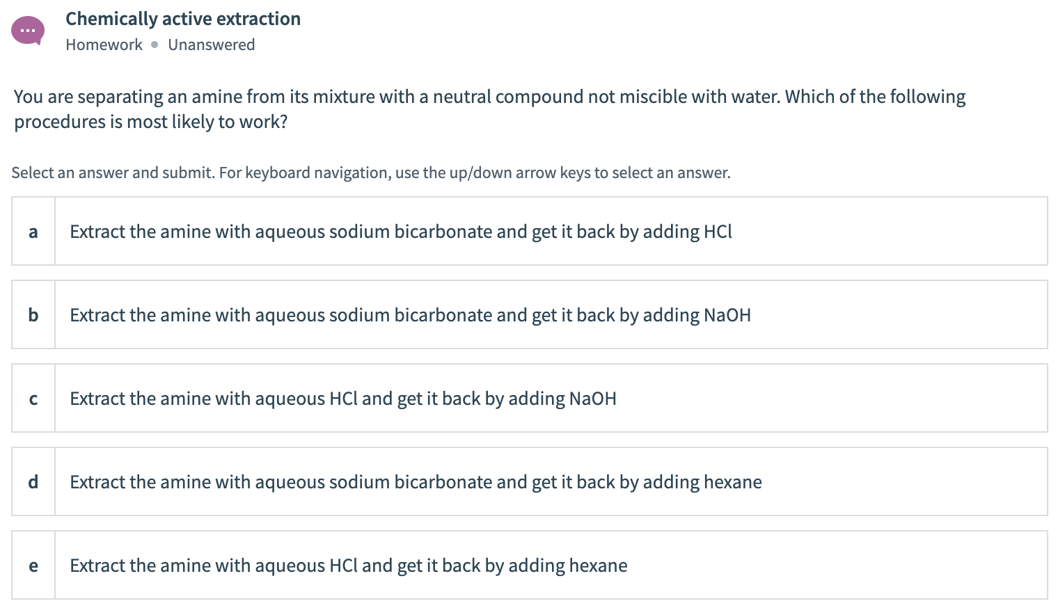 Solved Chemically active extraction Homework • Unanswered | Chegg.com