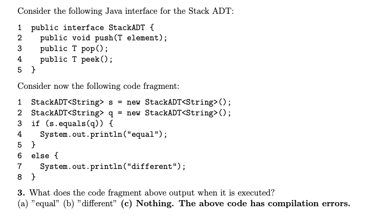 Consider The Following Java Interface For The Stack | Chegg.com