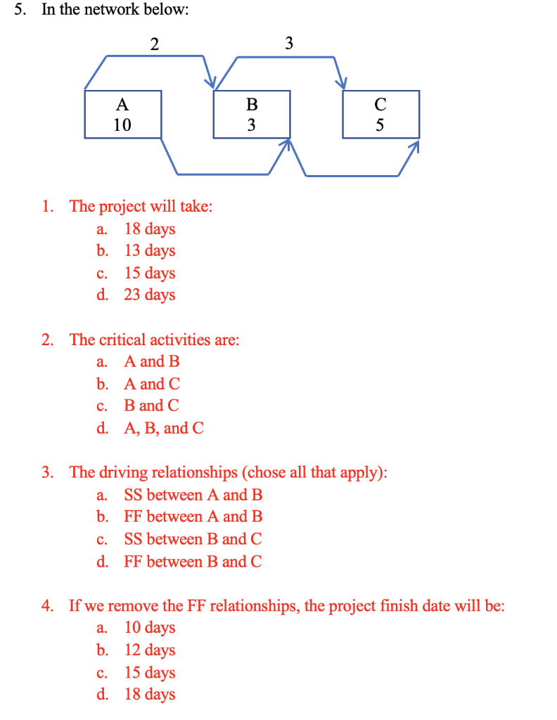 Solved 5. In The Network Below: 1. The Project Will Take: A. | Chegg.com