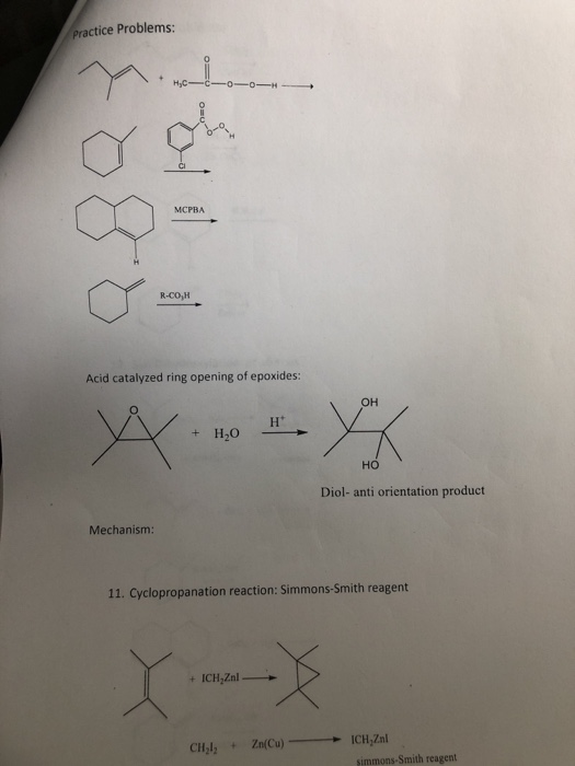 Solved Practice Problems: н,с- o МСРВА R-CO,H Acid catalyzed | Chegg.com