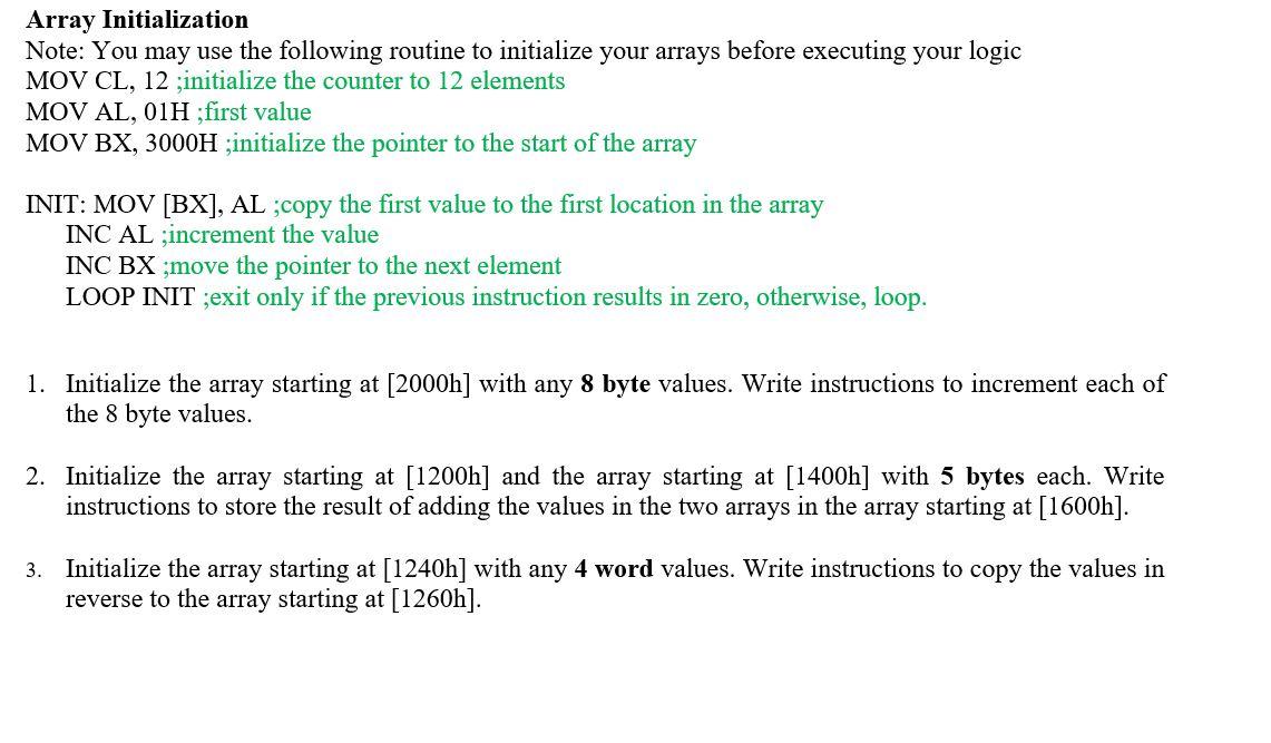 Solved Array Initialization Note: You May Use The Following | Chegg.com