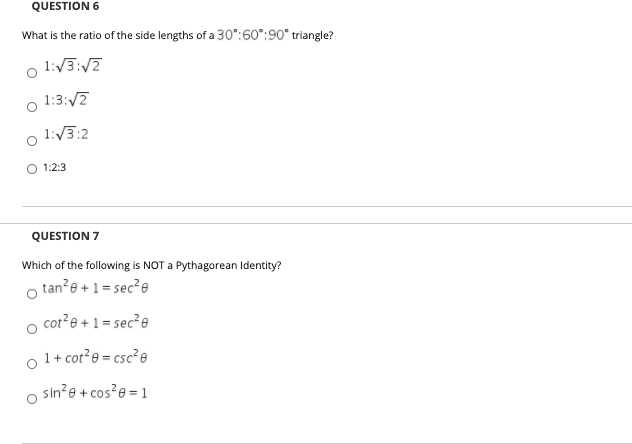 Solved Question 6 What Is The Ratio Of The Side Lengths Of A Chegg Com