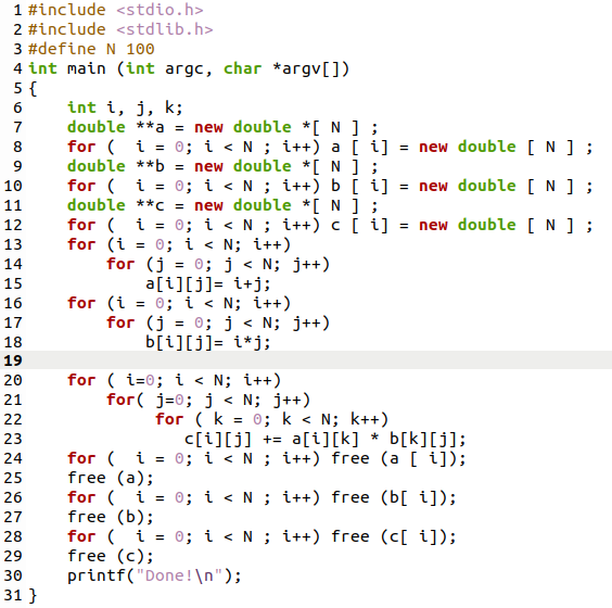 Solved C++ code to calculate the matrix multiplication, c = | Chegg.com
