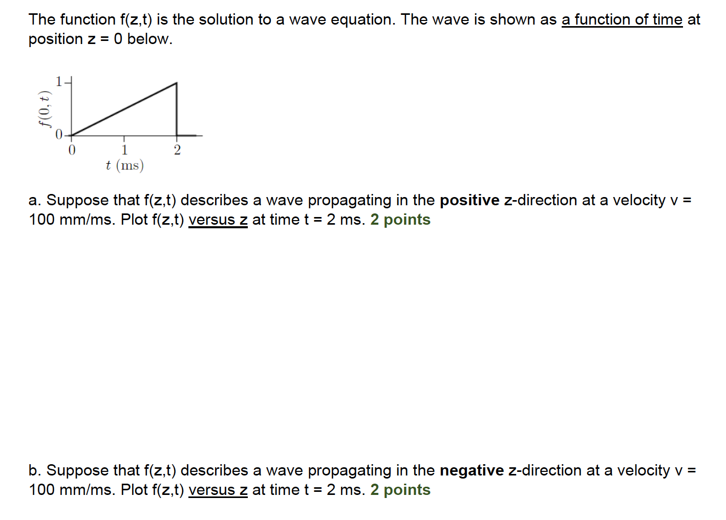 Solved The Function F Z T Is The Solution To A Wave Equa Chegg Com