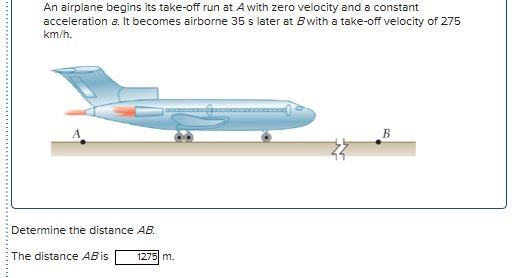 Solved An airplane begins its take-off run at A with zero | Chegg.com