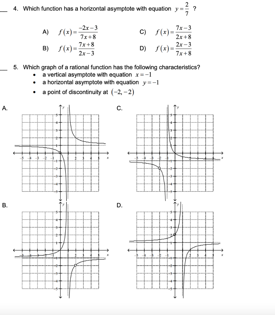 Solved 2 4. Which function has a horizontal asymptote with | Chegg.com