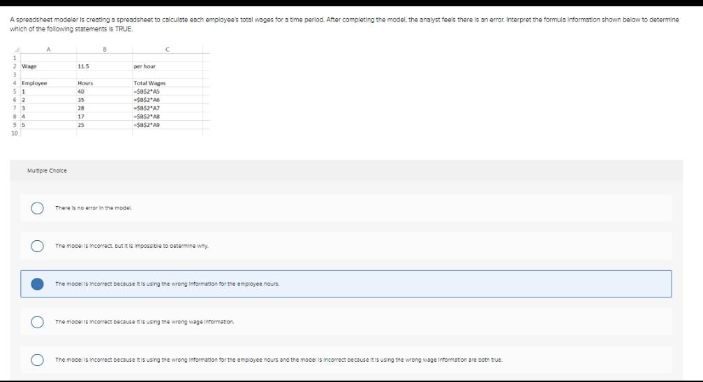 Solved A spreadsheet modeler is creating a spreadsheet to | Chegg.com
