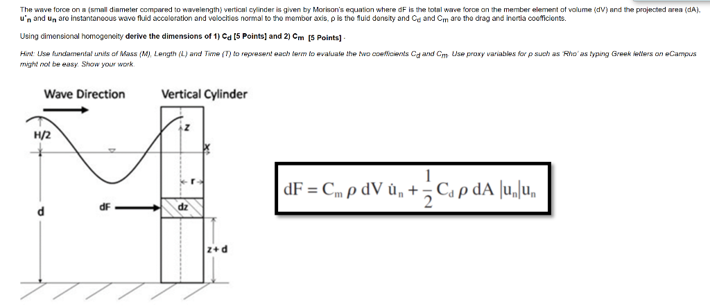 Solved The wave force on a (small diameter compared to | Chegg.com