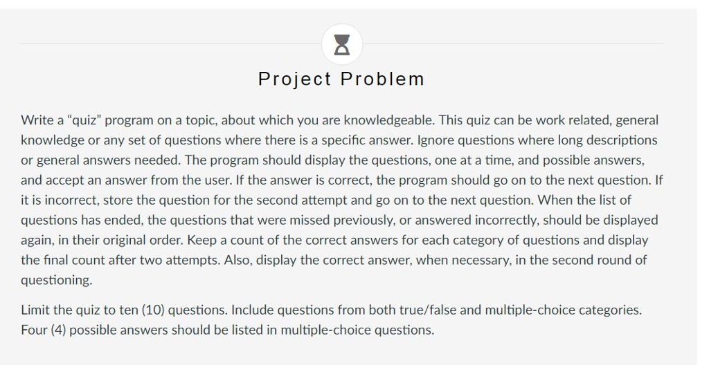Solved Project Problem Write a “quiz