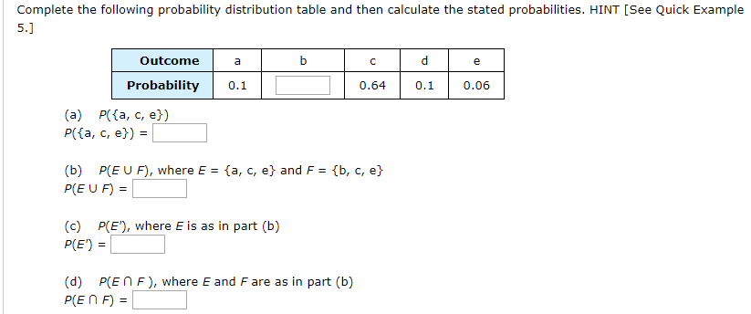 Solved Complete The Following Probability Distribution Table | Chegg.com