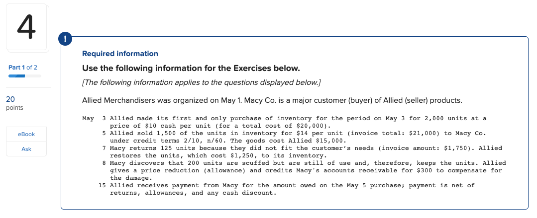 Solved 4 Part 1 of 2 Required information Use the following | Chegg.com