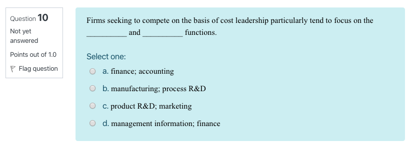 Solved Choose the correct example of cost leadership and its