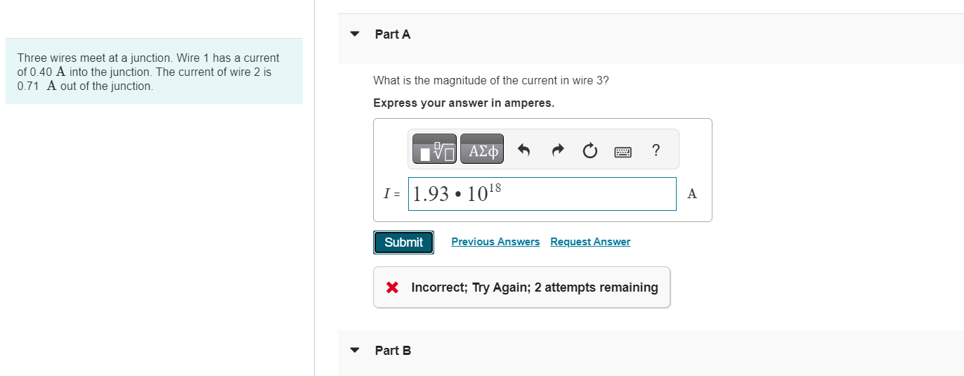 Solved Three wires meet at a junction. Wire 1 has a current