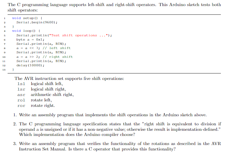 Solved 1 2 The C programming language supports left-shift | Chegg.com