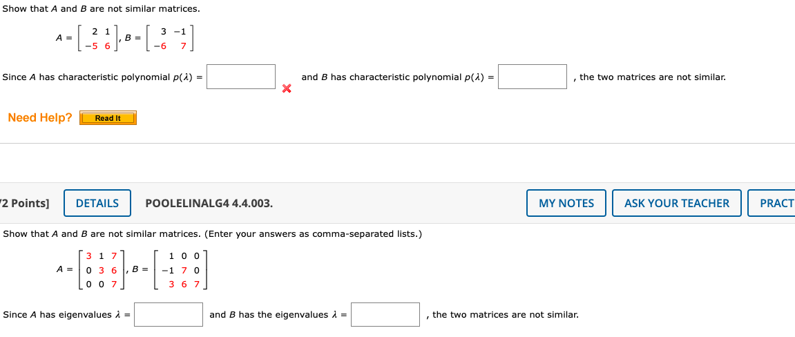 Solved Show That A And B Are Not Similar Matrices. | Chegg.com