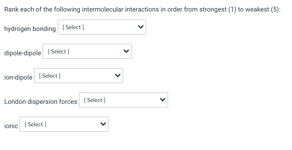 Solved Rank each of the following intermolecular | Chegg.com