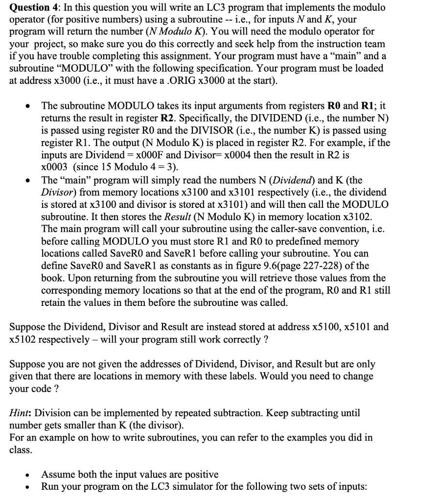Question 4: In this question you will write an LC3 | Chegg.com