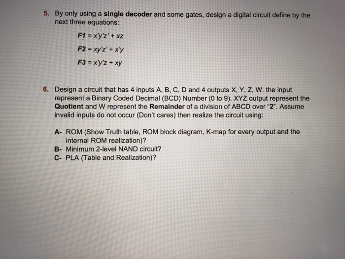 Solved By only using a single decoder and some gates, design | Chegg.com