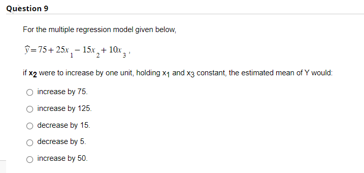 Solved For The Multiple Regression Model Given Below, | Chegg.com