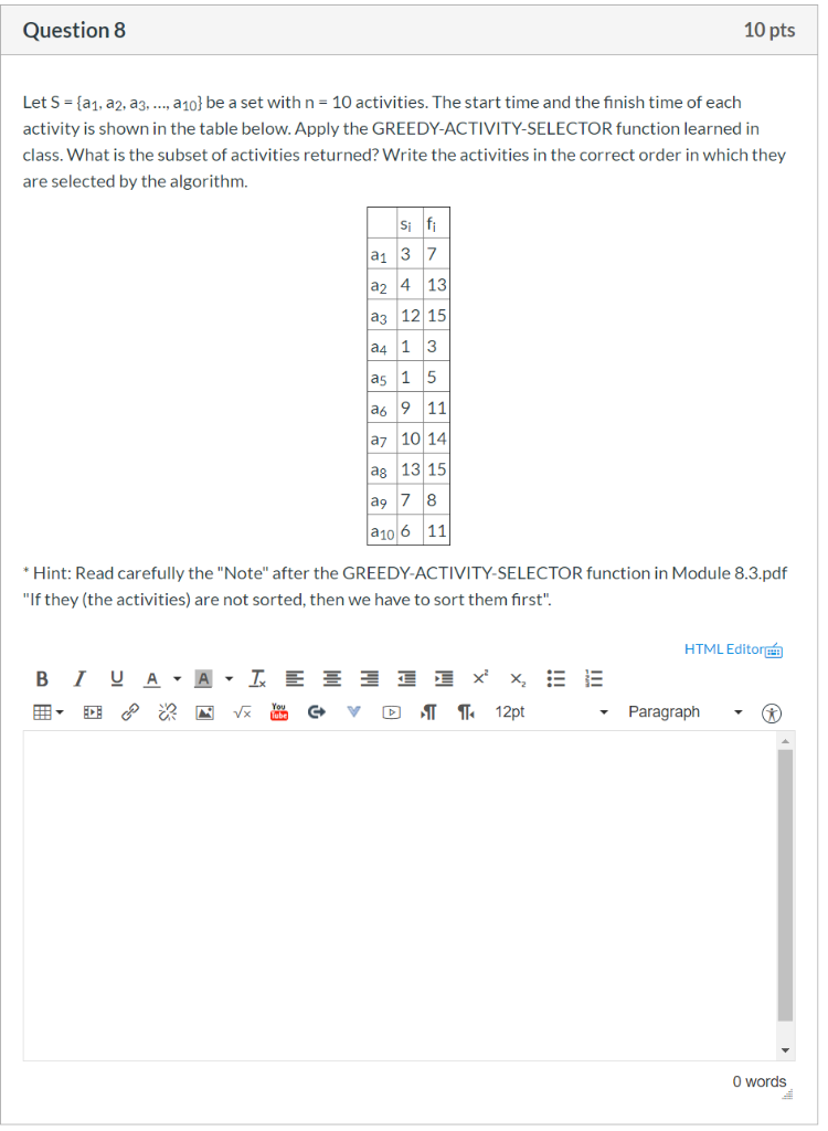Solved Question 8 10 Pts Let S A1 A2 A3 A10 Be A Chegg Solved Question 8 10 Pts Let S A1 A2 A3 A10 Be A Chegg
