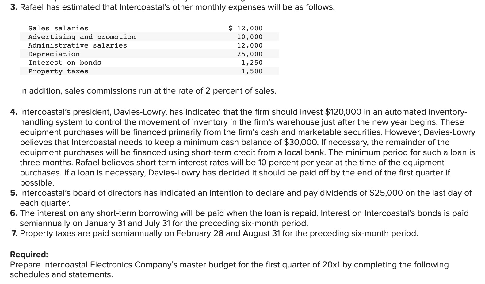 Solved 1. Sales Budget:8. Prepare Intercoastal Electronics' 