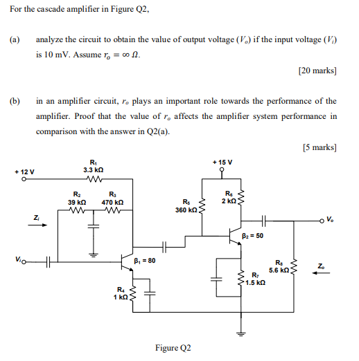 Solved For the cascade amplifier in Figure Q2, (a) analyze | Chegg.com