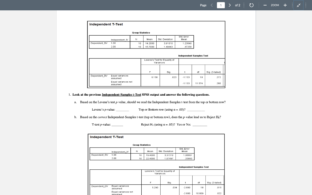 Solved Independent T-Test Group Statistics 1. Look at the | Chegg.com