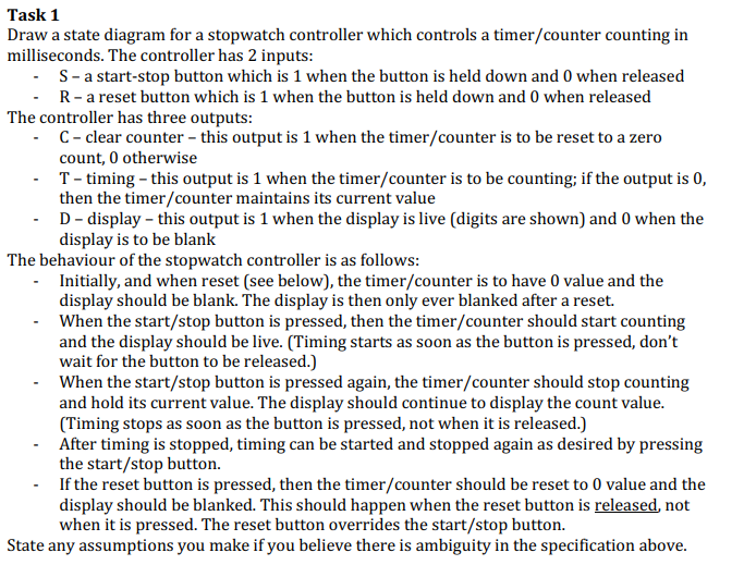Task 1 Draw a state diagram for a stopwatch