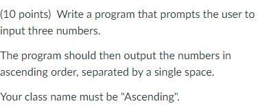 Solved (10 points) Write a program that prompts the user to | Chegg.com