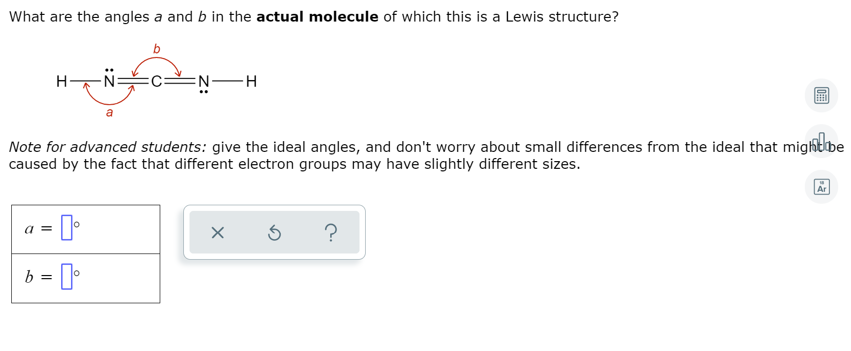 Solved What Are The Angles A And B In The Actual Molecule Chegg Com