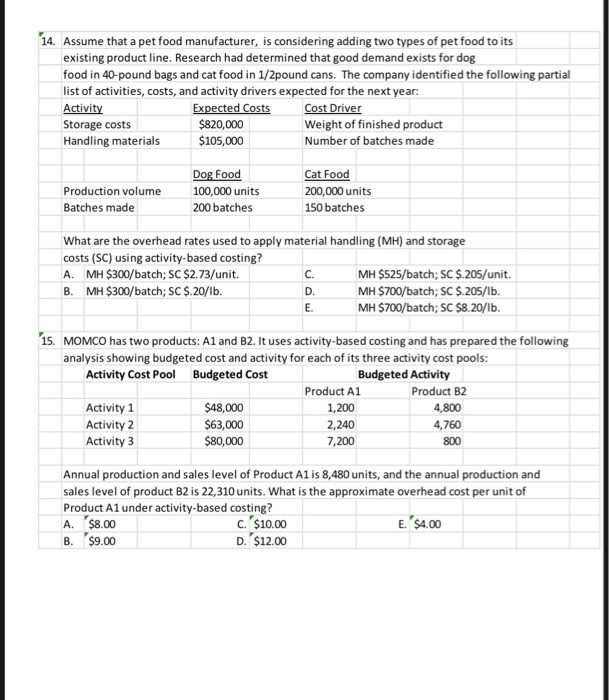 Solved 14. Assume that a pet food manufacturer, is