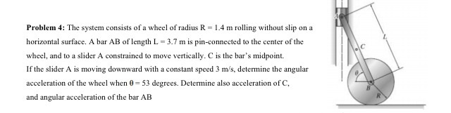 Solved The system consists of a wheel of radius R = 1.4 m. | Chegg.com