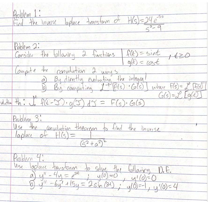 Solved Problem 1 Find The Inverse Lapluce Transform Of H Chegg Com