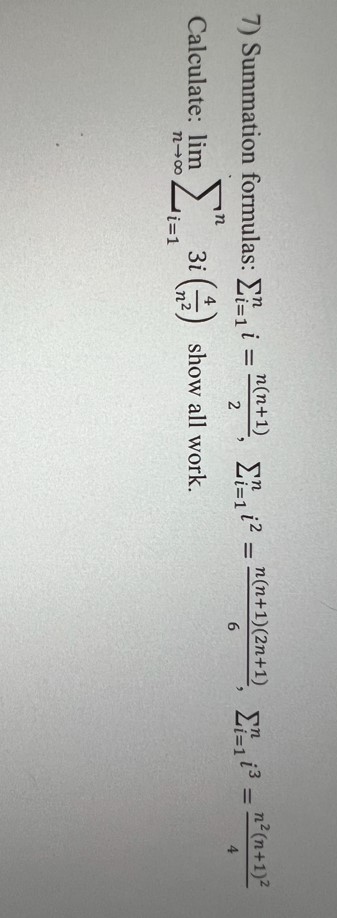 Solved 7) Summation formulas: \\( \\sum_{i=1}^{n} | Chegg.com