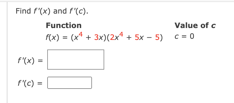 Solved Find F′(x) And F′(c) Function Value Of C 