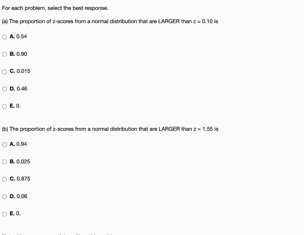 Solved For each problem, select the best response. (a) A | Chegg.com