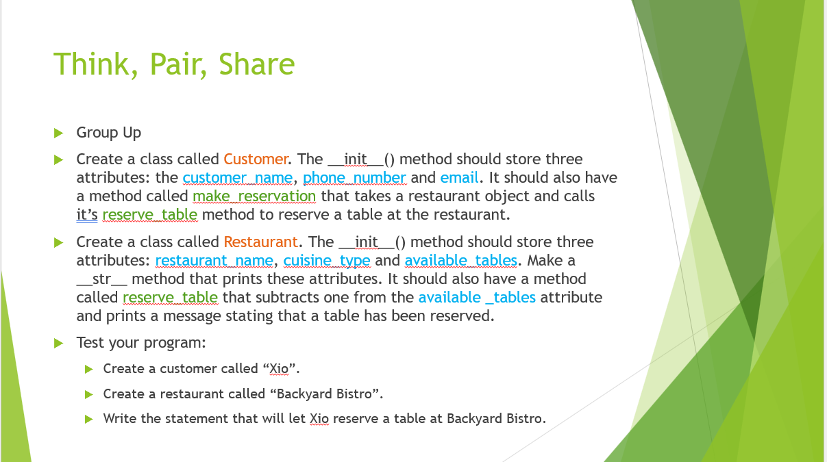 Solved Think, Pair, Share Group Up - Create a class called | Chegg.com