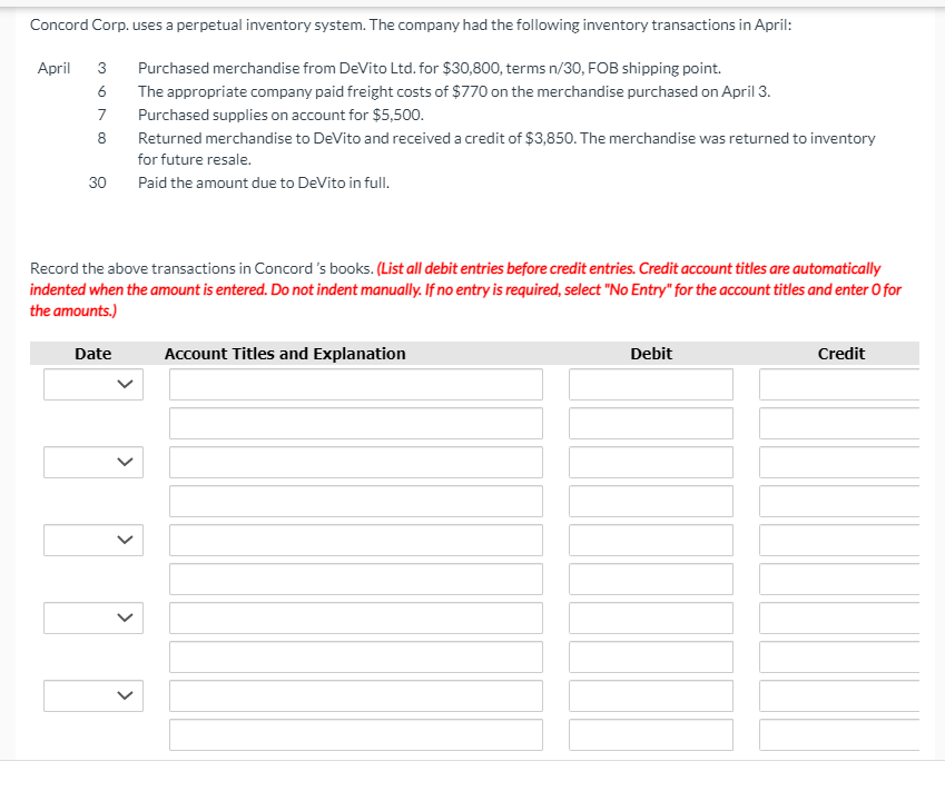 Solved Concord Corp. uses a perpetual inventory system. The