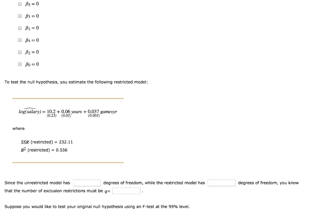 Solved 10. Testing multiple linear restrictions with the F | Chegg.com