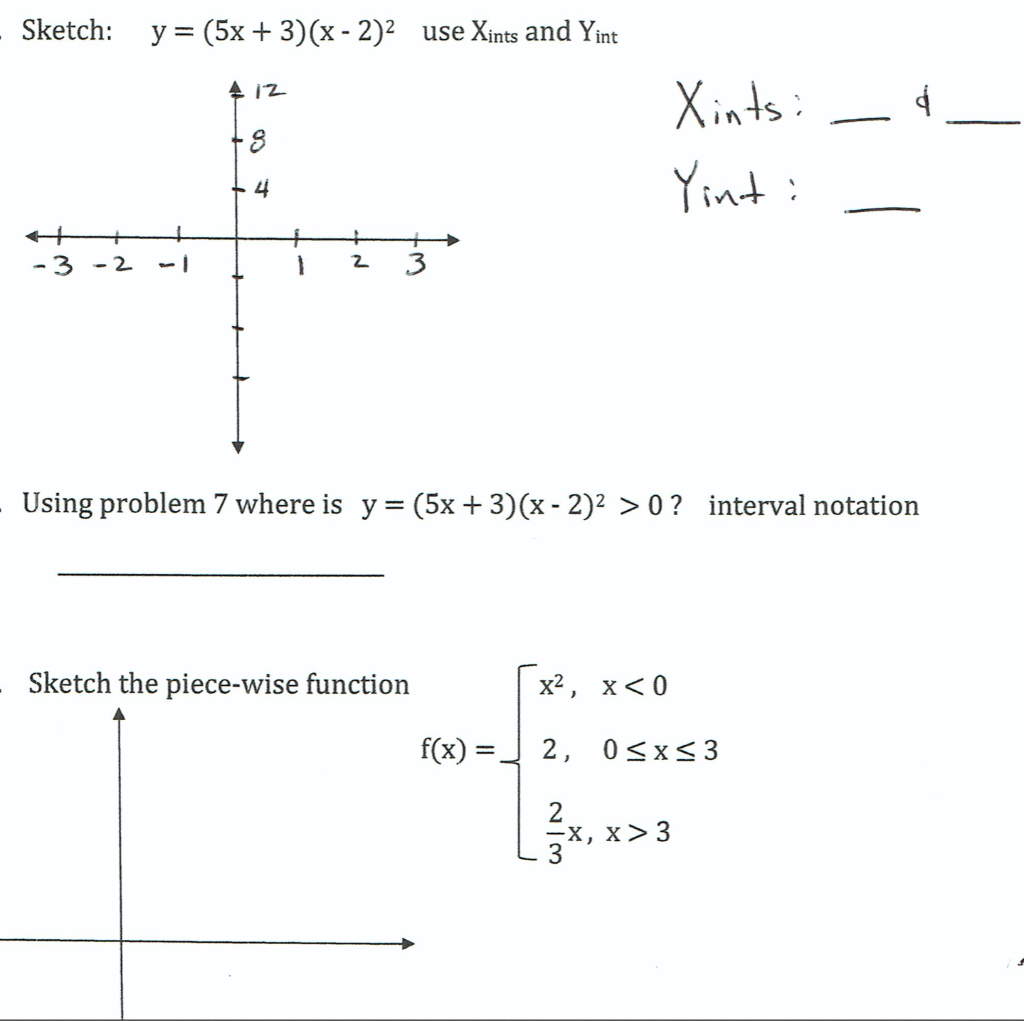 Sketch Y 5x 3 X 2 2 Use Xints And Yint Chegg Com