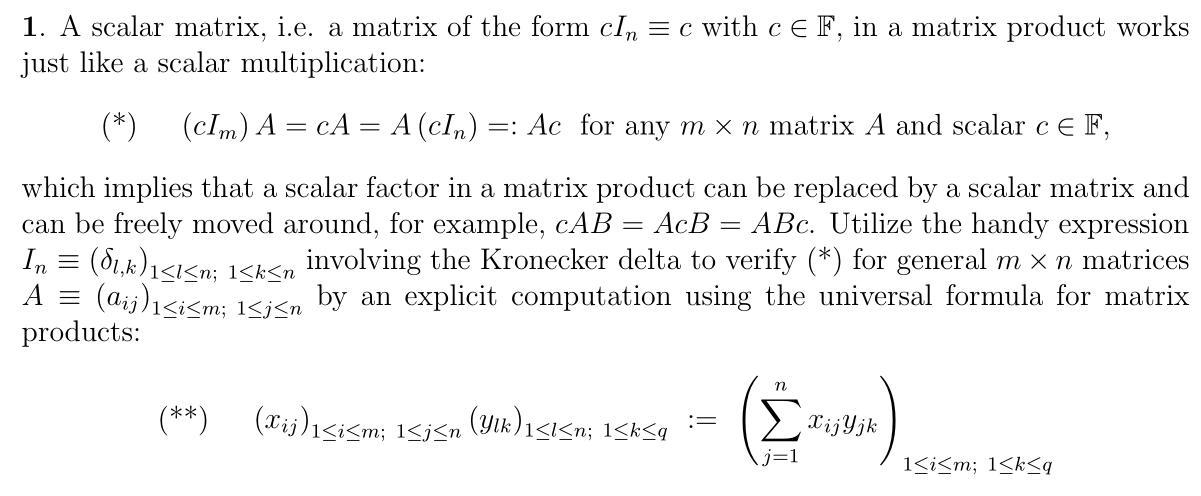 1. A scalar matrix, i.e. a matrix of the form cln = c | Chegg.com