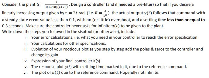 Consider the plant G Design a controller (and if | Chegg.com