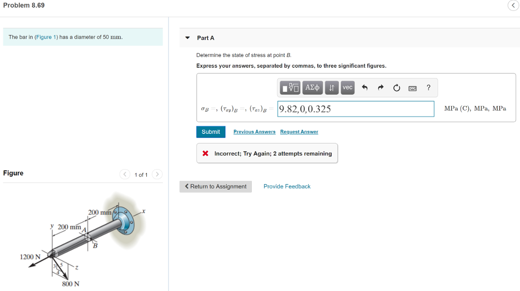 Solved Problem 8.69 The bar in (Figure 1) has a diameter of | Chegg.com