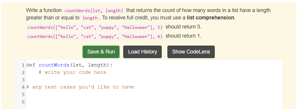 Solved Write a function countWords (1st, length) that | Chegg.com
