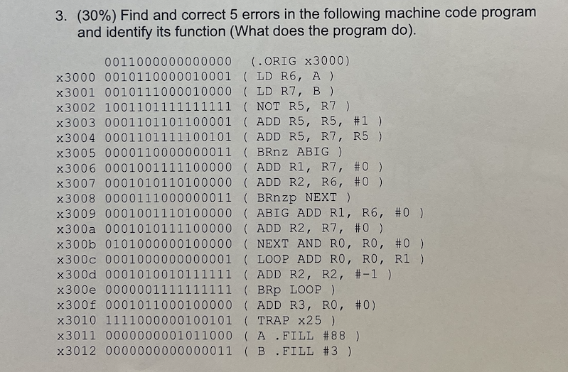 3. ( 30%) Find and correct 5 errors in the following | Chegg.com