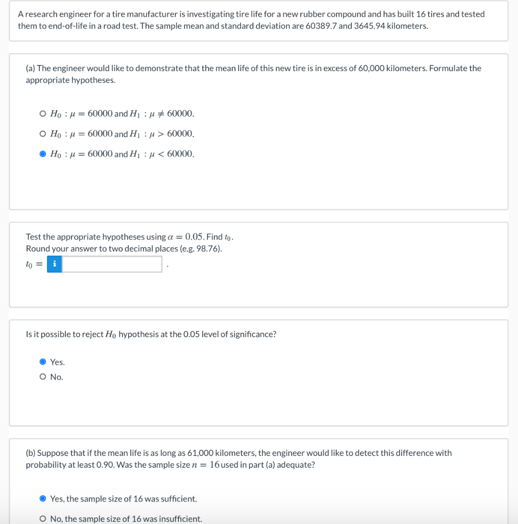 Solved A research engineer for a tire manufacturer is | Chegg.com