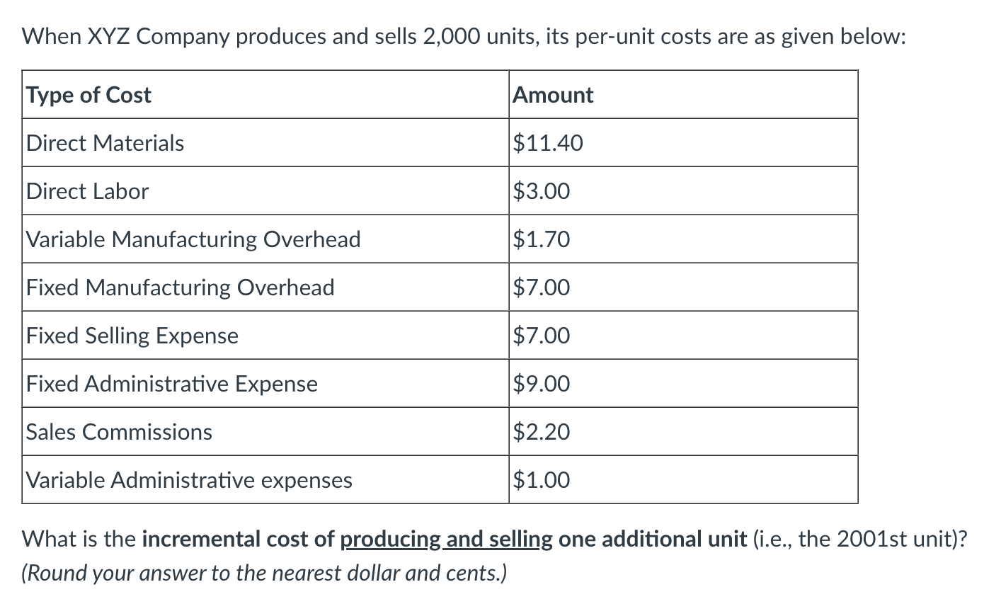 Solved When XYZ Company produces and sells 2,000 units, its | Chegg.com