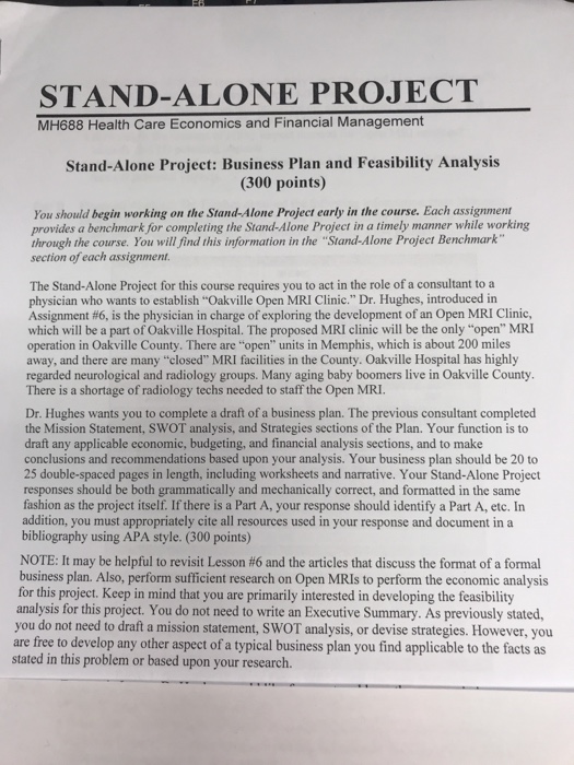 STANDALONE PROJECT MH688 Health Care Economics and