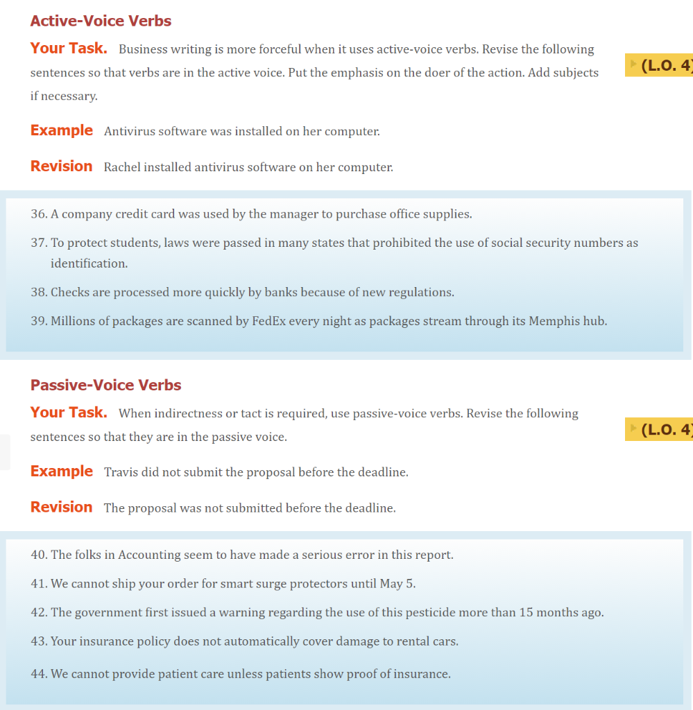 Solved Active Voice Verbs Your Task Business Writing Is Chegg